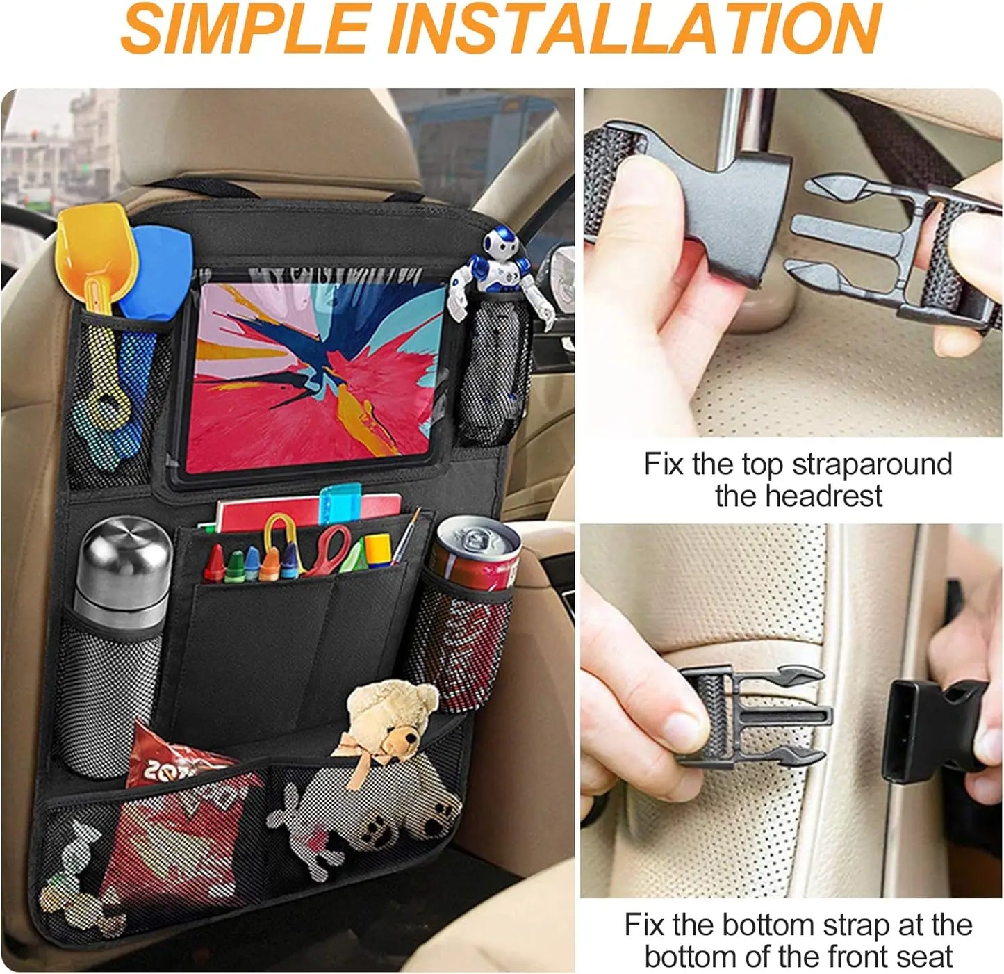 Car Back Seat Organisers Carrying Multi-Pockets Oxford Cloth Car Waterproof Backseat Organizer with Touch Screen Tablet Holder
