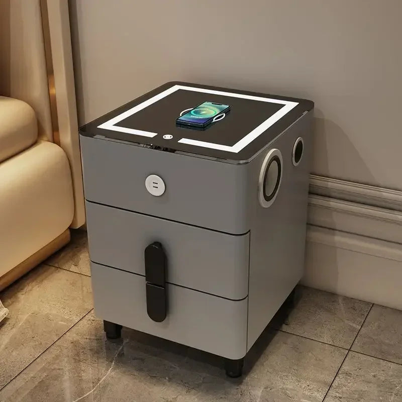 Nordic Glass Luxury Dressing Table with Smart Wireless Charging Bedroom Vanity Nightstand Makeup Table with Cloud Mirror Dresser