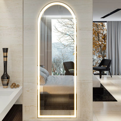63"X20" Led Full Length Mirror 3 Color Lighting Dimming Aluminum Alloy Frame Standing Hanging Floor Mirrors for Living Room