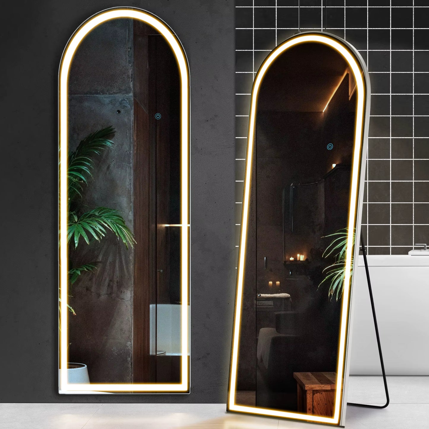63"X20" Led Full Length Mirror 3 Color Lighting Dimming Aluminum Alloy Frame Standing Hanging Floor Mirrors for Living Room