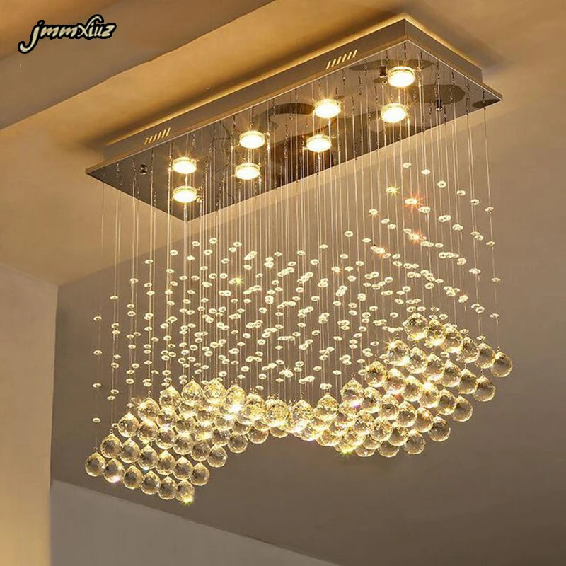 Modern LED Rectangle Living Room K9 Crystal Chandeliers Light Fixtures for Home
