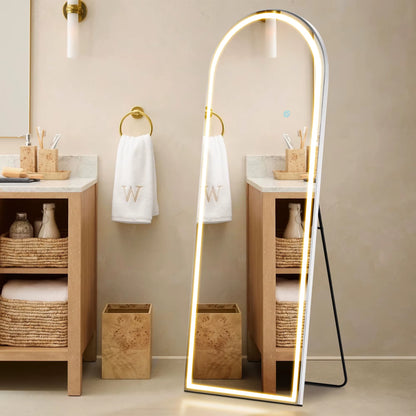 63"X20" Led Full Length Mirror 3 Color Lighting Dimming Aluminum Alloy Frame Standing Hanging Floor Mirrors for Living Room