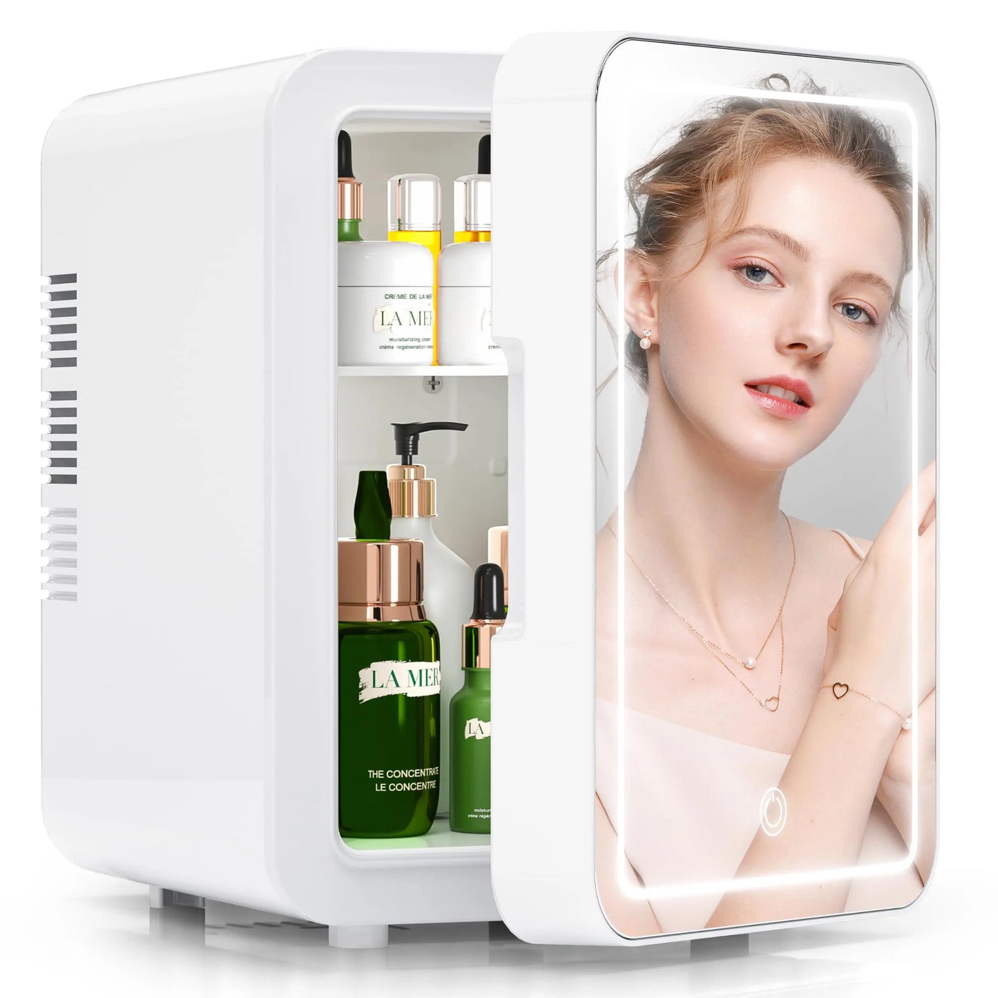 4L Mini Skincare Fridge with Dimmable LED Light Mirror for Refrigerating Make up Skincare and Food for Bedroom Office and Car
