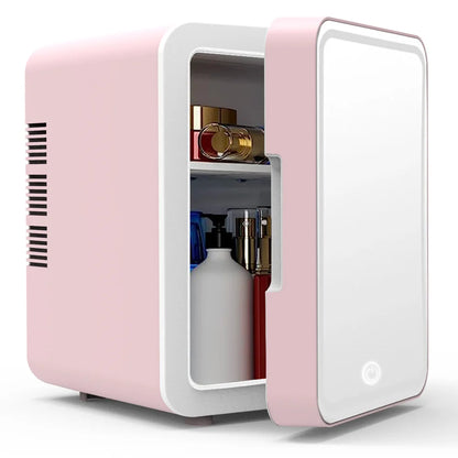4L Mini Skincare Fridge with Dimmable LED Light Mirror for Refrigerating Make up Skincare and Food for Bedroom Office and Car
