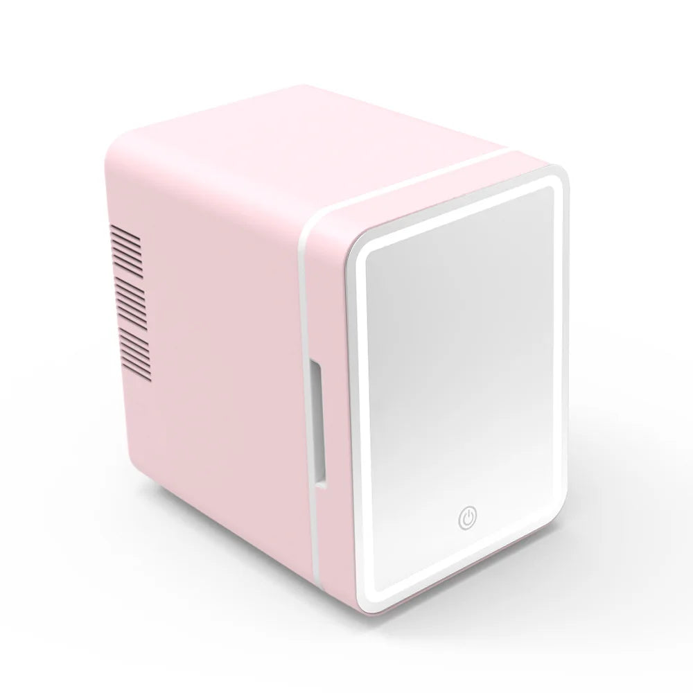 4L Mini Skincare Fridge with Dimmable LED Light Mirror for Refrigerating Make up Skincare and Food for Bedroom Office and Car