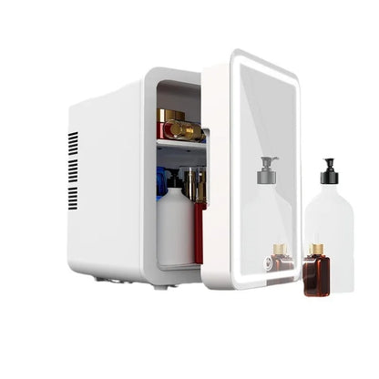 4L Mini Skincare Fridge with Dimmable LED Light Mirror for Refrigerating Make up Skincare and Food for Bedroom Office and Car