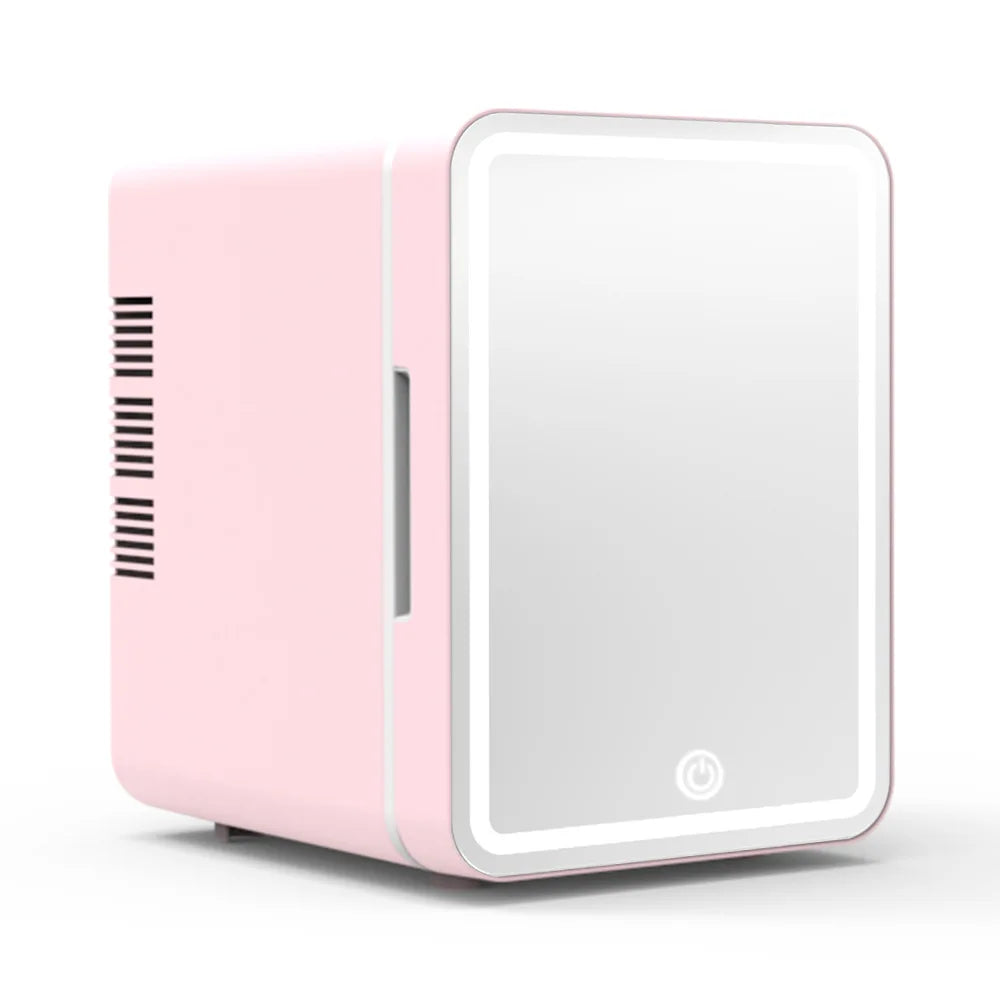 4L Mini Skincare Fridge with Dimmable LED Light Mirror for Refrigerating Make up Skincare and Food for Bedroom Office and Car