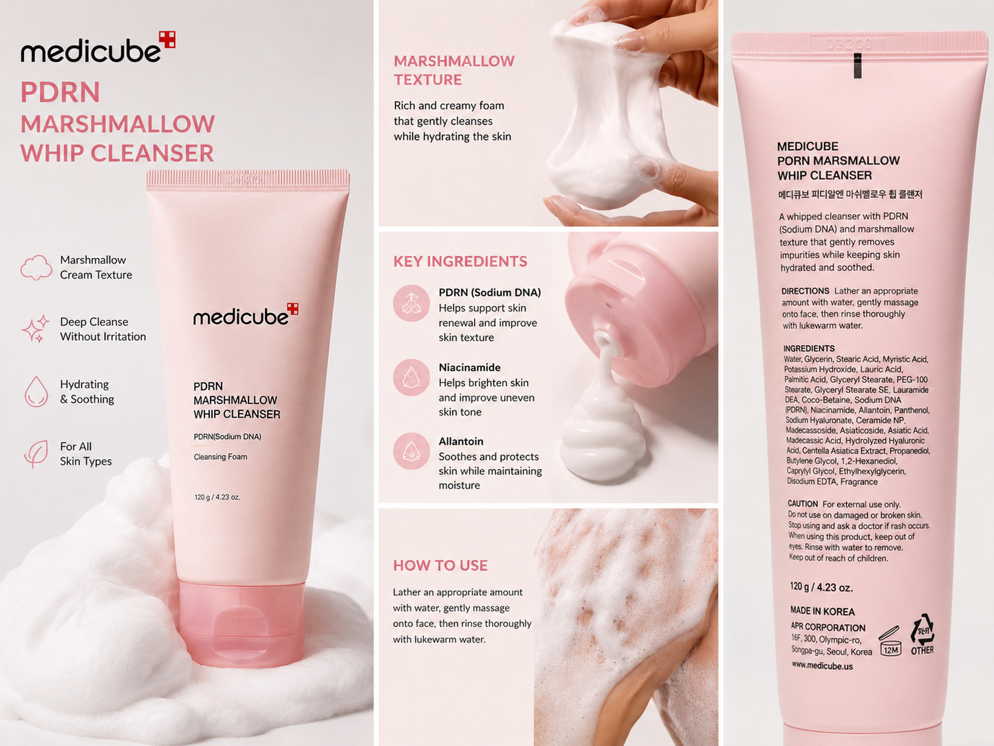 Medicube PDRN Marshmallow Whip Cleanser 4.23 Oz