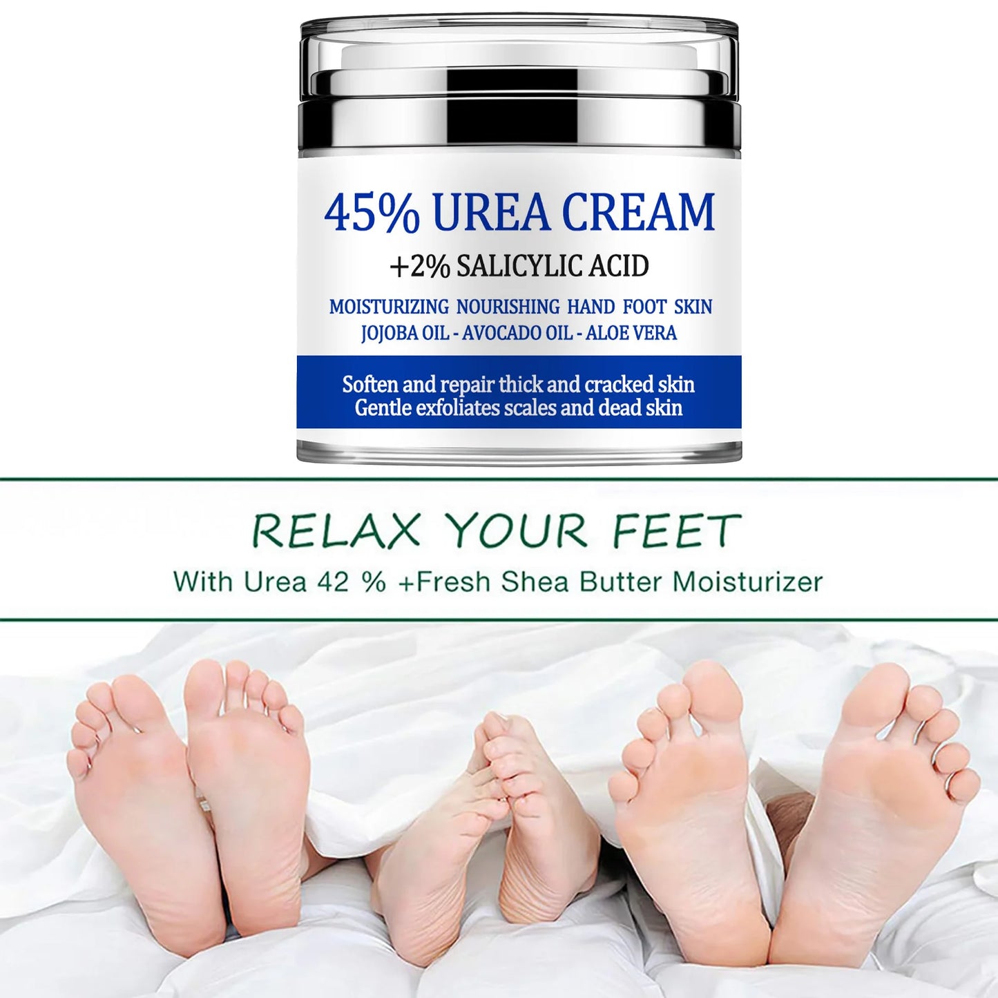 Urea Cream 42%, Foot Cream for Dry Cracked Heels, Moisturizing & Exfoliating Foot Cream 