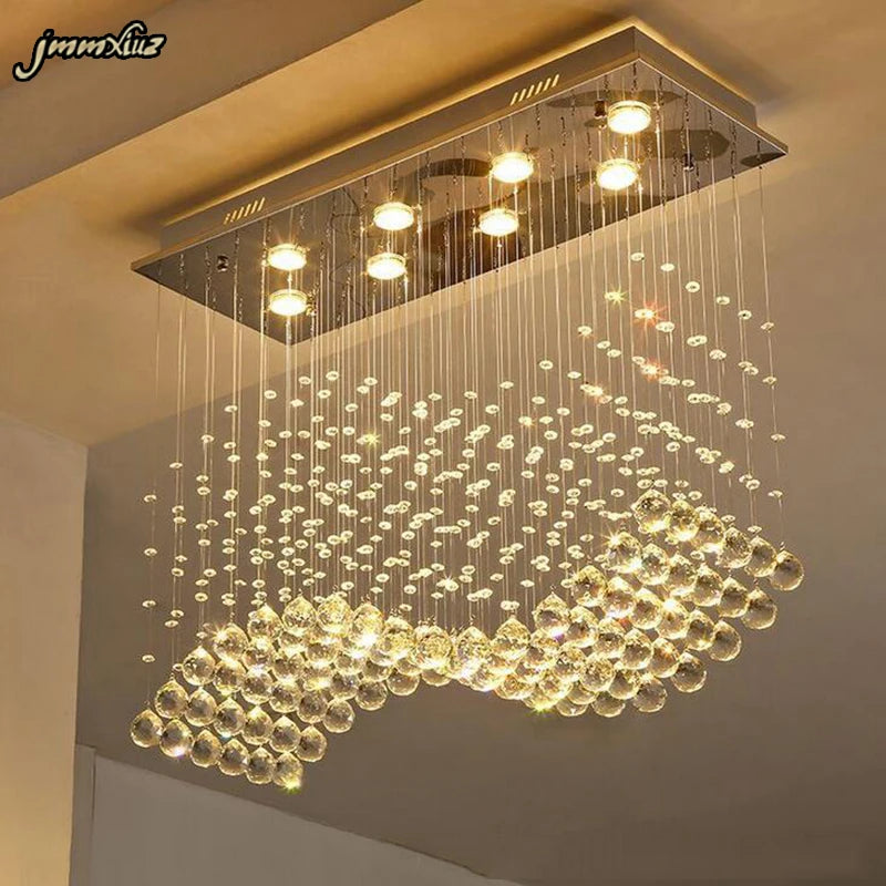 Modern LED Rectangle Living Room K9 Crystal Chandeliers Light Fixtures for Home