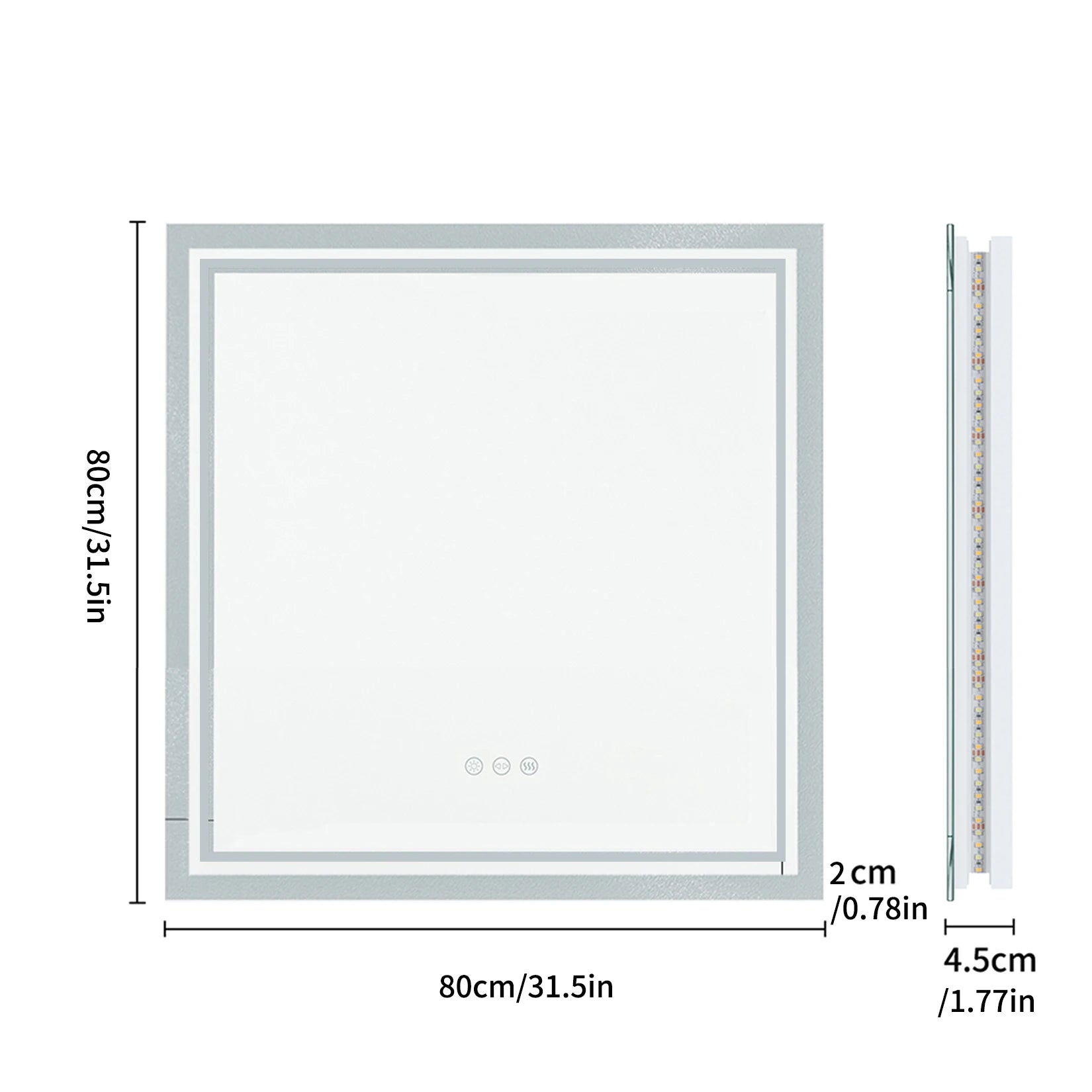 Square Backlit LED Mirror Dimmable Illuminated Bathroom Vanity Mirrors Anti-Fog 3500K-6500K Smart Memory