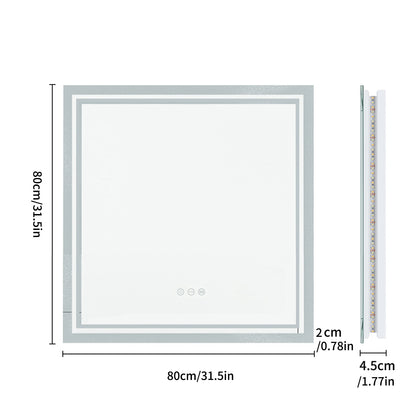 Square Backlit LED Mirror Dimmable Illuminated Bathroom Vanity Mirrors Anti-Fog 3500K-6500K Smart Memory