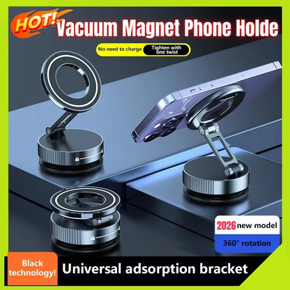 New Super Strong Magnetic Phone Holder Foldable Design 360° Adjustable Vacuum Car Mount for Car Desk Bathroom Holder 2026