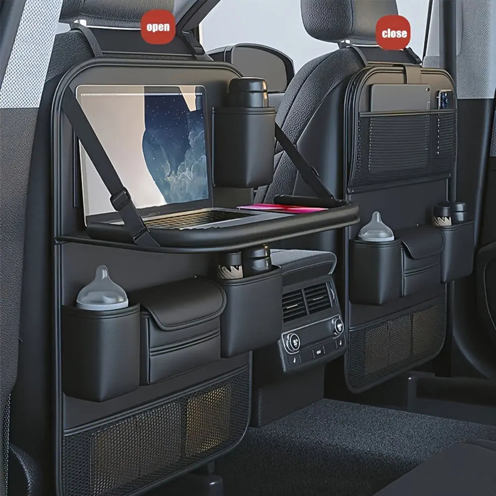 Car Back Seat Storage Holder with Foldable Tray Car Seat Organiser PU Leather Multi-Pocket for Back Seat Headrest