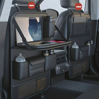 Car Back Seat Storage Holder with Foldable Tray Car Seat Organiser PU Leather Multi-Pocket for Back Seat Headrest