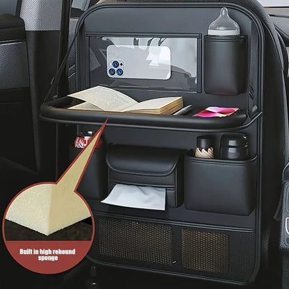 Car Back Seat Storage Holder with Foldable Tray Car Seat Organiser PU Leather Multi-Pocket for Back Seat Headrest