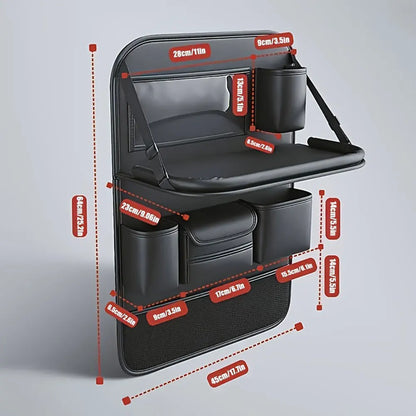 Car Back Seat Storage Holder with Foldable Tray Car Seat Organiser PU Leather Multi-Pocket for Back Seat Headrest
