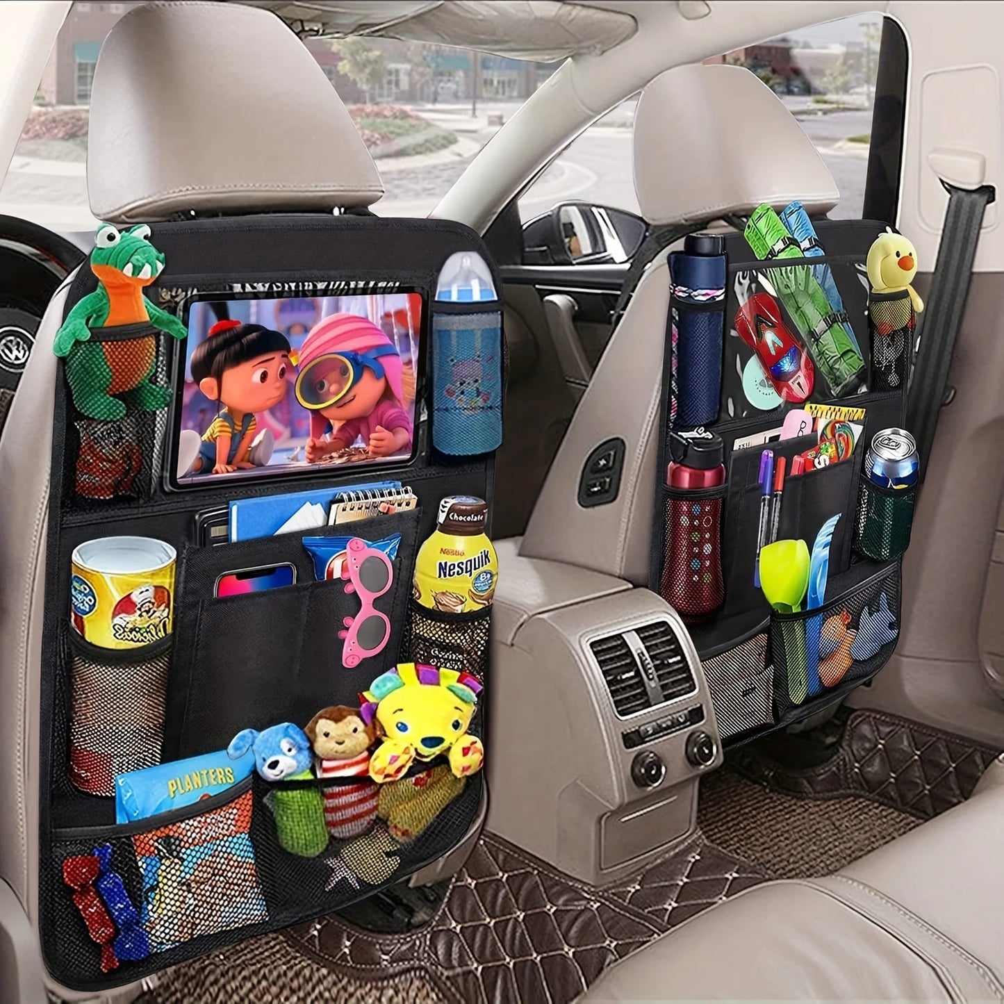 Car Back Seat Organisers Carrying Multi-Pockets Oxford Cloth Car Waterproof Backseat Organizer with Touch Screen Tablet Holder