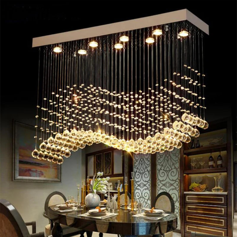 Modern LED Rectangle Living Room K9 Crystal Chandeliers Light Fixtures for Home