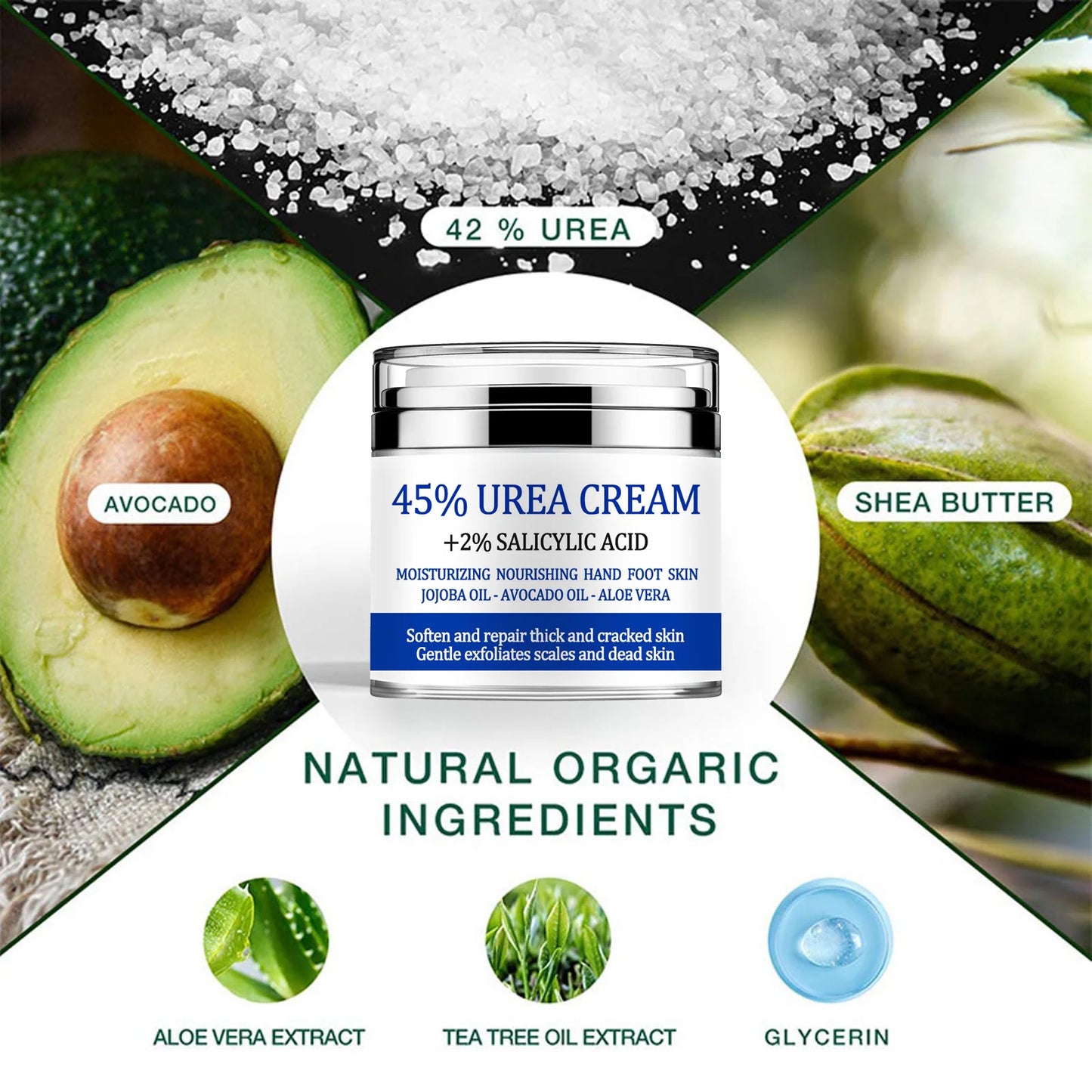 Urea Cream 42%, Foot Cream for Dry Cracked Heels, Moisturizing & Exfoliating Foot Cream 