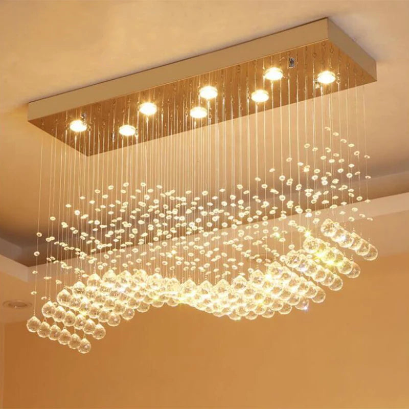 Modern LED Rectangle Living Room K9 Crystal Chandeliers Light Fixtures for Home