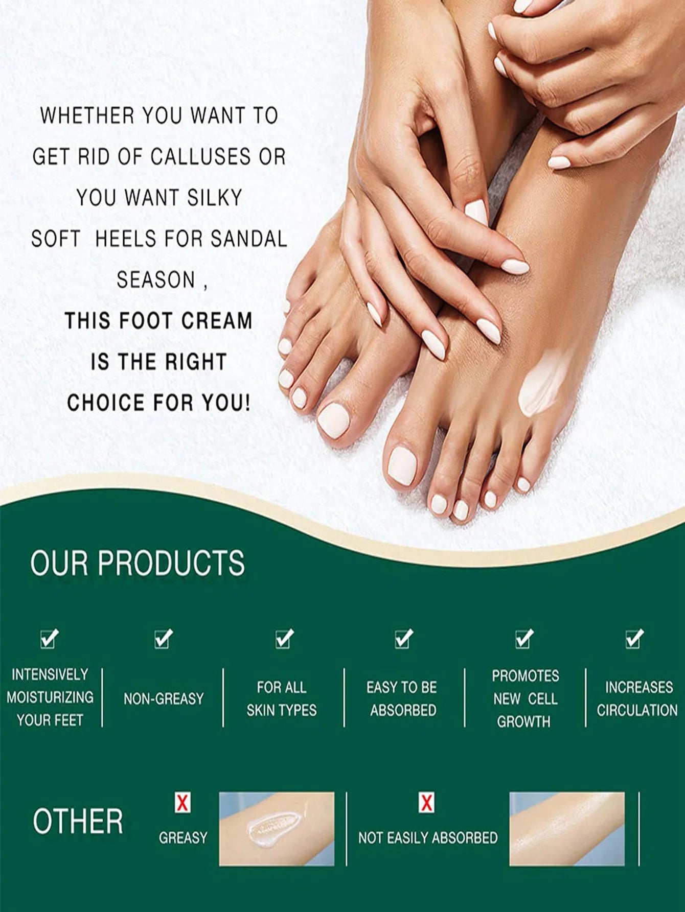Urea Cream 42%, Foot Cream for Dry Cracked Heels, Moisturizing & Exfoliating Foot Cream 