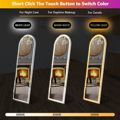 63"X20" Led Full Length Mirror 3 Color Lighting Dimming Aluminum Alloy Frame Standing Hanging Floor Mirrors for Living Room