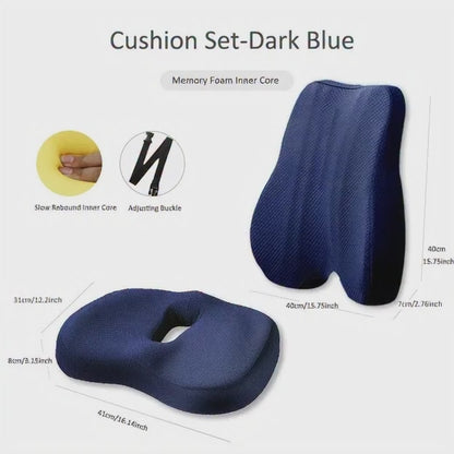 Orthopedic Memory Foam Seat Cushion Set, Coccyx Support Cushion, Office Chair, Waist, Back, Lumbar, Car Seat, Hip Massage Pad